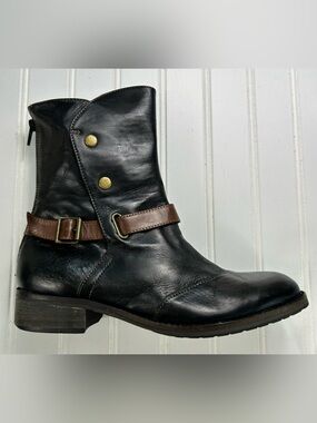 Anthropologie Boots Everybody by BZ Moda Black Leather Ankle Brown Strap Size 8